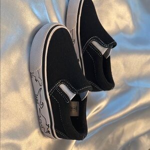 Black Slip-On Kids Shoes with Dinosaur Print